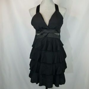 Day & Night Black Sheer Side Cut Out Ruffle Dress